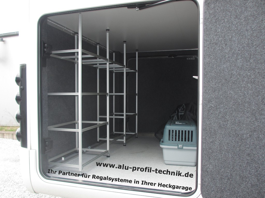 Aluprofiltechnik -  Regalsystem_fuer_Heckgarage_Staukammer_Wohnmobil_Reisemobil_WOMO_Bürstner_Carado_Carthago_Concorde_Dethleffs_Fendt_Globecar_Hobby_Hymer_Laika_LMC_Morelo