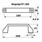 Preview: Bügelgriff 120 - 180  optional Befestigung Größe Profil 30 Nut 8 BP30N8