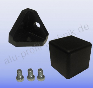 3 D - Eckverbinder für Alu Profil 40 Nut 8 mit Befestigung und ADK Eckig schwarz