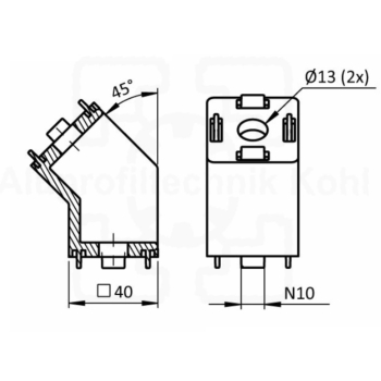 Preview: 45° Grad Verbinder Aludruckguss Alu pulverbeschichtet Nut 10 für Profil 40 N10 BP40N10