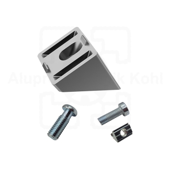 Preview: 45° Verbinder Profil 40 Nut 8  mit Befestigung für 40 x 40 N 8