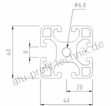 Alu Profil 40 x 40 Nut 8 leicht schwarz eloxiert