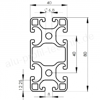 Alu Profil 40 x 80 Nut 8 leicht