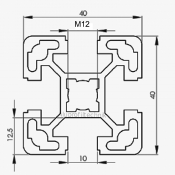 Aluprofil 40 x 40 Nut 10 Alu silber B