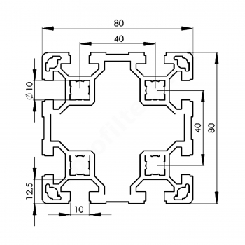 Aluprofil-80x80 Nut 10 Bosch Raster