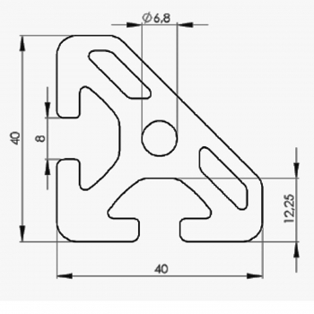 Alu Profil 40 - 45° Nut 8 Alu silber eloxiert im Zuschnitt 80 mm - 5900 mm lP40N8L/45°