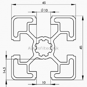 Profil 45 x 45 Leicht Nut 10 B Alu silber im Zuschnitt 80 mm - 5900 mm