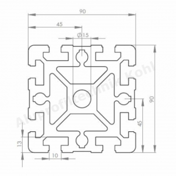 Profil 90 x 90 schwer Nut 10 BP90x90N10S Alu silber im Zuschnitt 80 mm - 5900 mm - Kopie