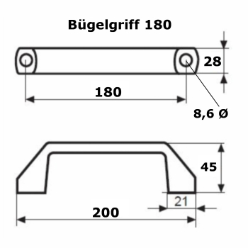 Bügelgriff 120 - 180  optional Befestigung Größe Profil 30 Nut 8 BP30N8