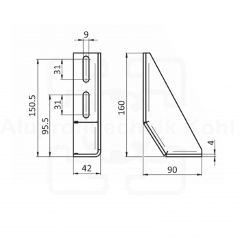 Fundamentwinkel 160 Bodenwinkel Fußkonsole Nut 8 optional mit Befestigung BP40N8