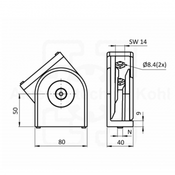 Gelenk 40x80 Nut 10 Profil 40 Nut 10