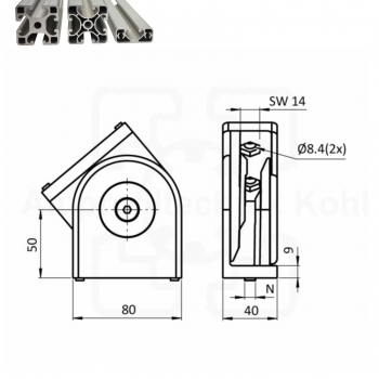 Gelenk 40x80 Nut 8  Profil 40 Nut 8