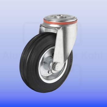 Lenkrolle 125 mm mit Rückenloch ohne Bremse Vollgummi auf Stahlfelge