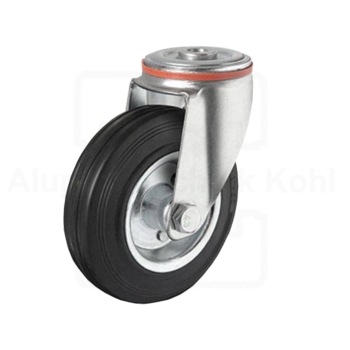 Preview: Lenkrolle 125 mm mit Rückenloch ohne Bremse Vollgummi auf Stahlfelge