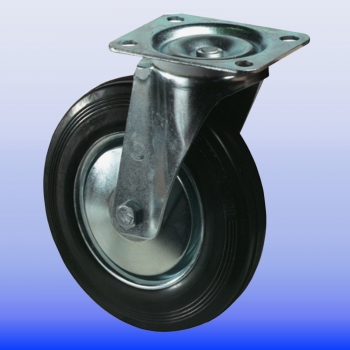 Lenkrolle Durchmesser 125 mm mit Platte ohne Bremse Vollgummi Reifen