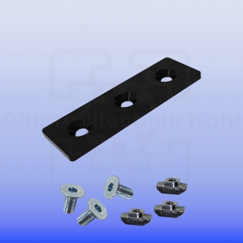 Verbindungsplatte 40 x 120 schwarz mit Befestigung für Aluprofil 40 Nut 10 BP40N10