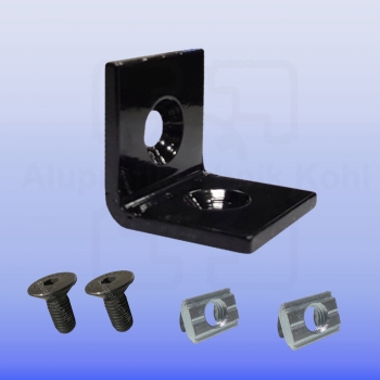 Winkel 30 x 30 Stahl schwarz mit Befestigung für Aluprofil 30 Nut 8