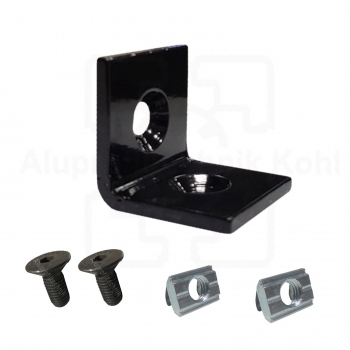 Winkel 30 x 30 Stahl schwarz mit Befestigung für Aluprofil 30 Nut 8