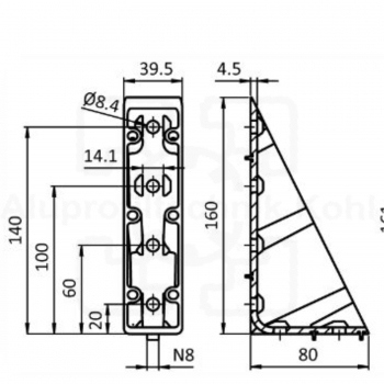 Winkel 40x80X160 Nut 8 schwere Ausführung mit Bef. u. WADK