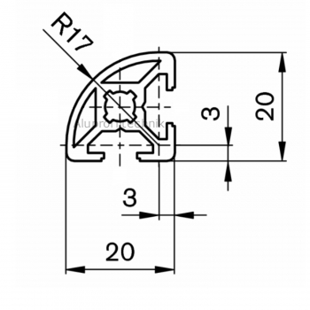 Aluprofil 20 x 20 Nut 6 LR Halbrund  BP30N6/LR - Raster Alu silber im Zuschnitt 80 mm - 5900