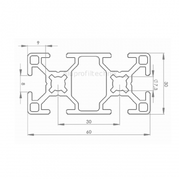 Aluprofil 30 x 60 Nut 8  Alu silber