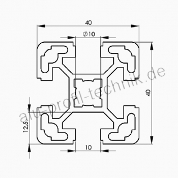 Aluprofil 40 x 40 Nut 10 schwarz eloxiert B  im Zuschnitt 40 mm - 5900 mm