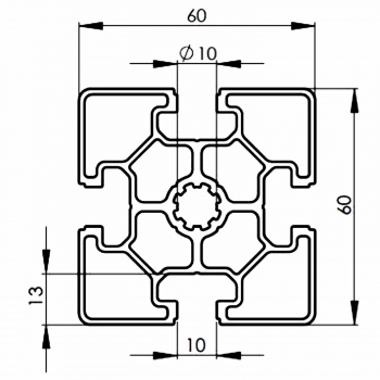 Aluprofil Profil 60 x 60 Nut 10 leicht schwarz eloxiert Bosch Raster