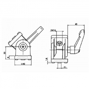 Gelenk 40 mit Klemmhebel Profil 40 Nut 10 B-Raster