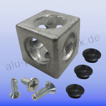 3 D - Würfelverbinder für Alu Profil 20 Nut 6 Bosch Raster mit Befestigung und Abdeckkappe