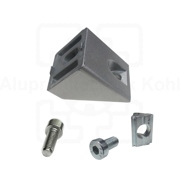 45° Verbinder Profil 40 Nut 8  mit Befestigung für 40 x 40 N 8