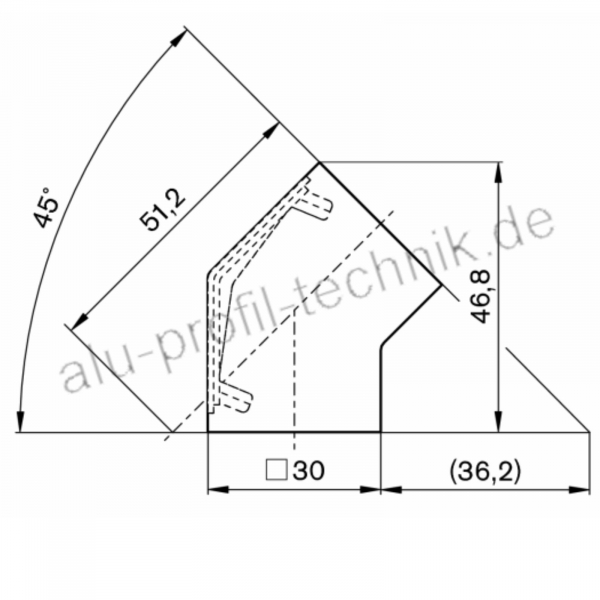 45° Verbinder Aluprofil 30 x 30 Nut 8 mit Bef. und ADK (Set)