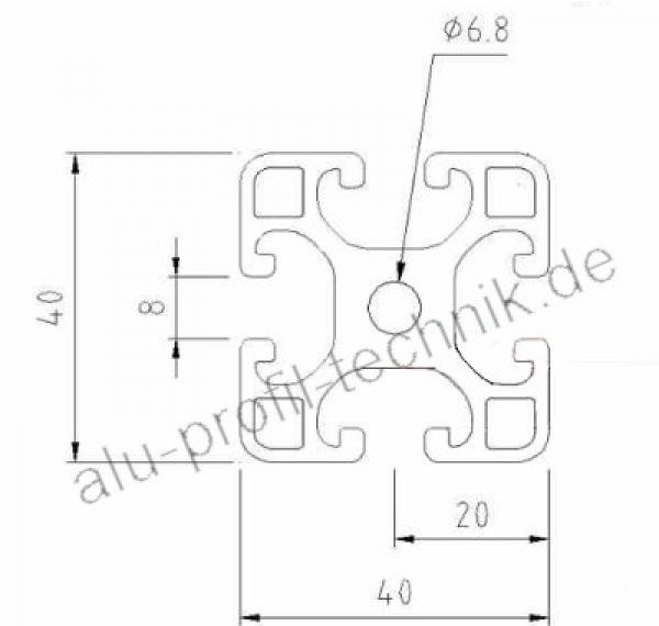 Alu Profil 40 x 40 Nut 8 leicht schwarz eloxiert