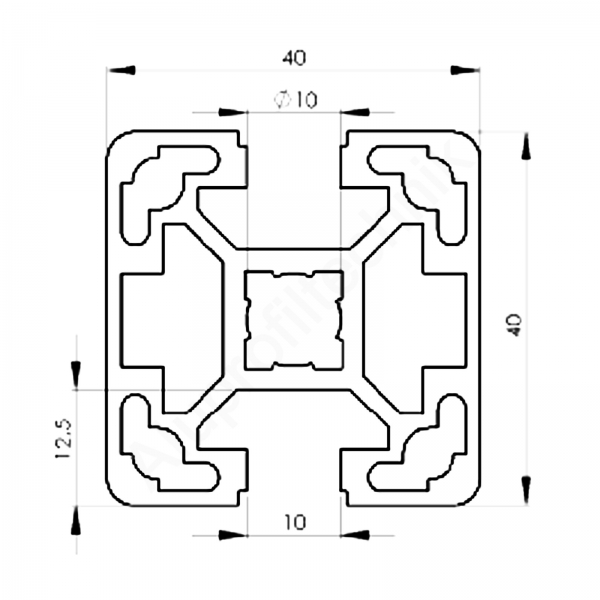 Aluprofil 40 x 40 Nut 10 2N/180° Alu silber B im Zuschnitt Aluprofil 40 x 40 Nut 10 2N/180° Alu silber B im Zuschnitt