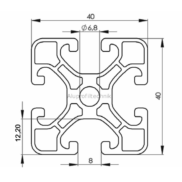 Alu Profil 40x40 Nut 8 super leicht