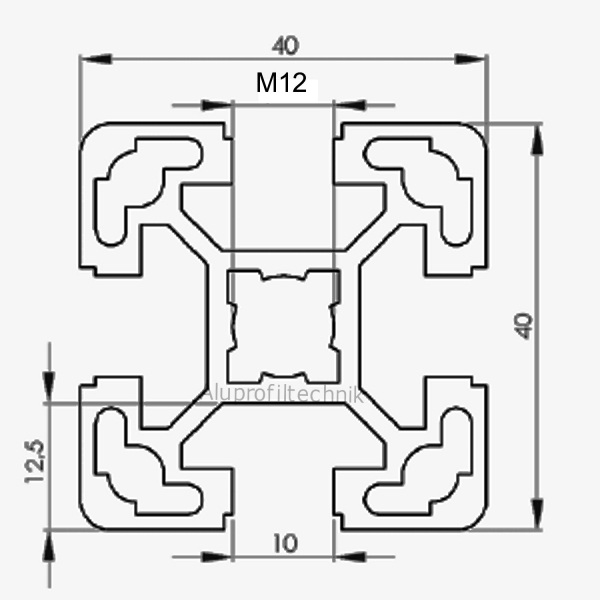 Aluprofil 40 x 40 Nut 10 Alu silber B