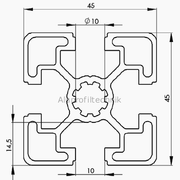 Profil 45 x 45 Leicht Nut 10 B Alu silber im Zuschnitt 80 mm - 5900 mm