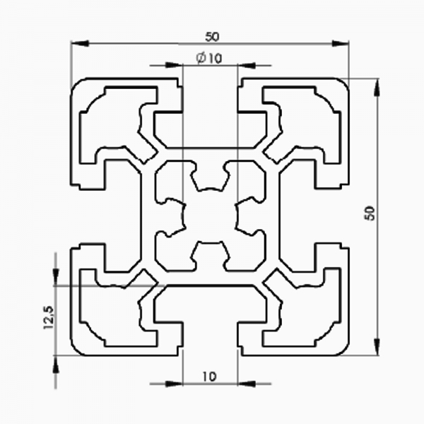 Profil 50 x 50 Leicht Nut 10 Alu silber im Zuschnitt 80 mm - 5900 mm