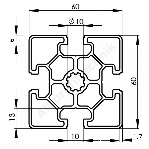 Aluprofil Profil 60 x 60 Nut 10  leicht Bosch Raster