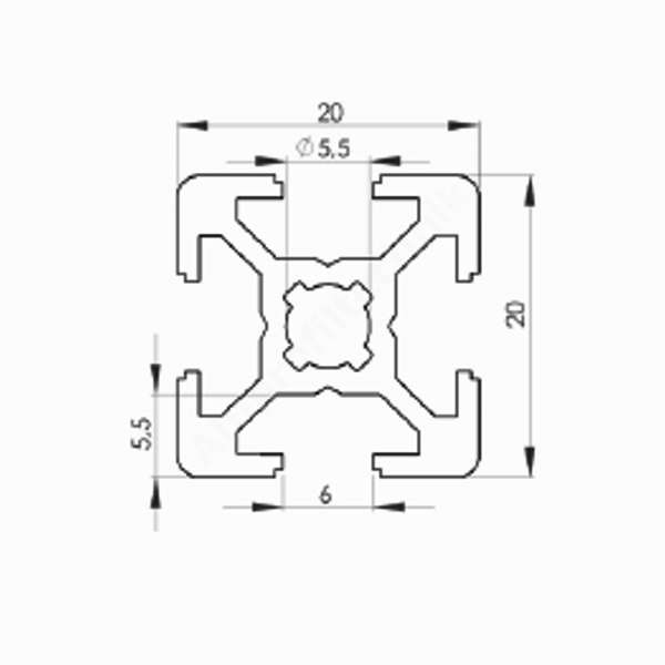 Alu_Profil_20x20_Nut6_schwarz_Nutprofil