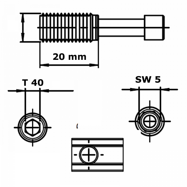 Form- Automatikverbinder Profil 20 Nut 5 mit Nutenstein mit Federkugel