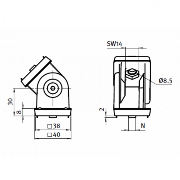 Gelenk 40 für Profil 40 x 40 Nut 10 BP