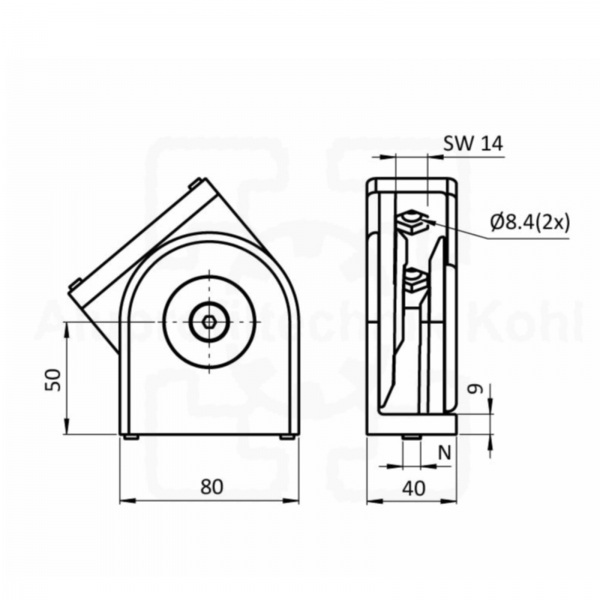Gelenk 40x80 Nut 10 Profil 40 Nut 10
