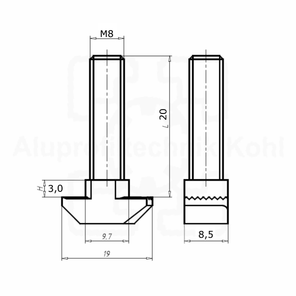 VA  Hammerkopfschraube Nut 10 M 8 x 20 Edelstahl Rostfrei BP40N10
