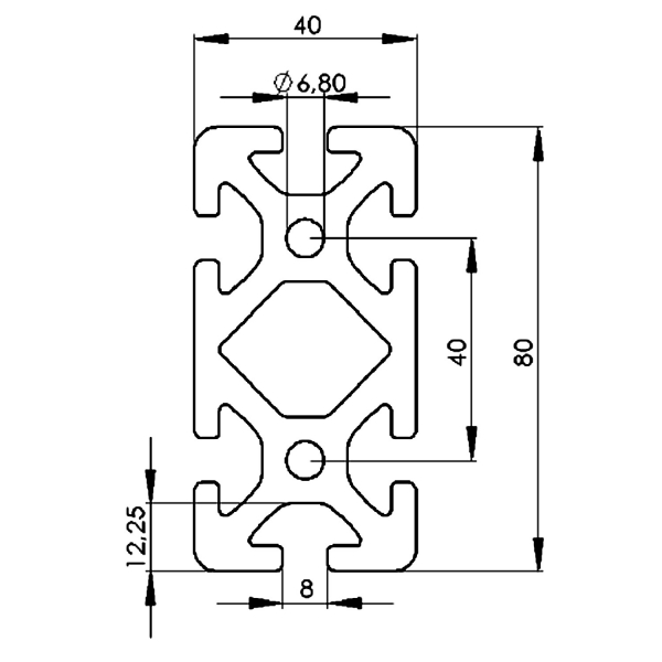 Profil 40 x 80 Nut 8 schwer im Zuschnitt 80 mm - 5900 mm