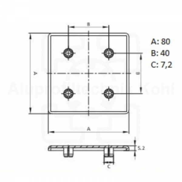 Profilabdeckkappe für Alu Profil 80 x 80  Nut 8 IP4N8
