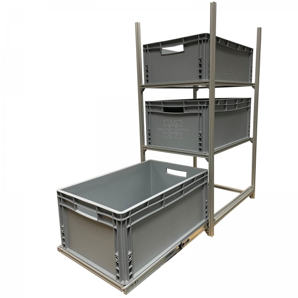Regalsystem RL- 400 x 600 mit Auszug für 3 Eurobehälter Regalsystem RL- 400 x 600 mit Auszug für 3 Eurobehälter
