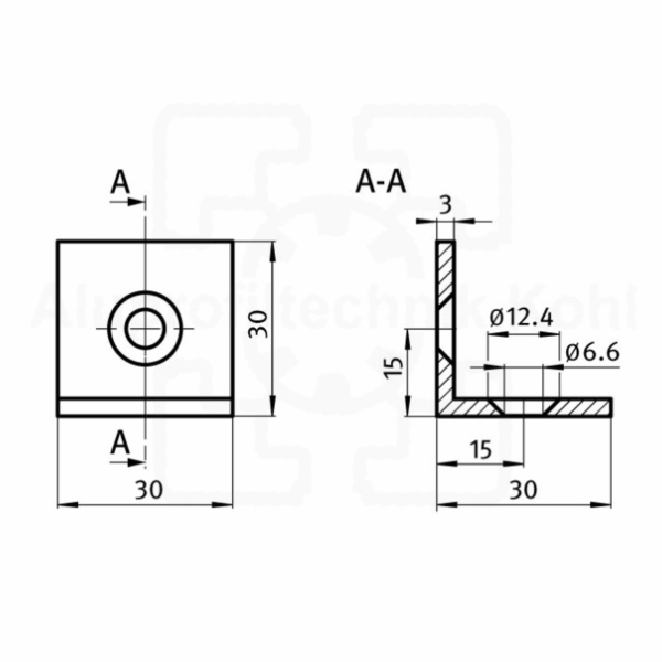 Winkel 30 x 30 Stahl alufarbig pulverbeschichtet Eckige Form IP30N6