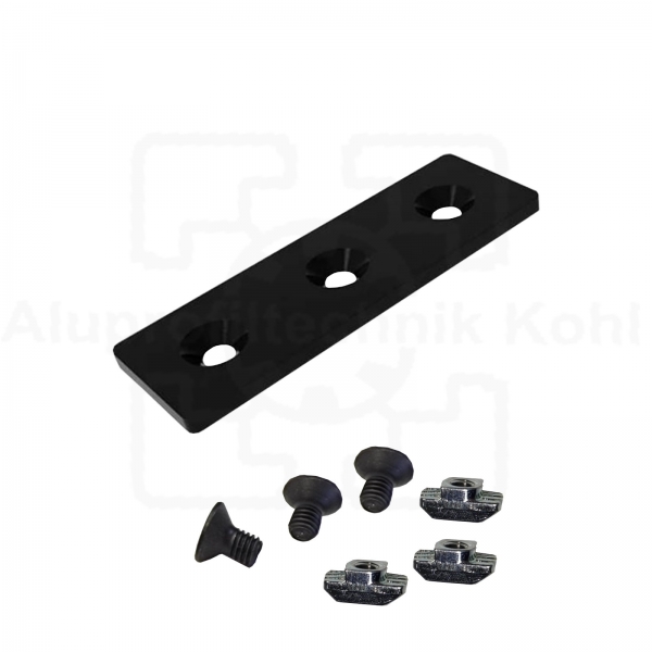 Verbindungsplatte 40 x 120 schwarz mit Befestigung für Aluprofil 40 Nut 10 BP40N10