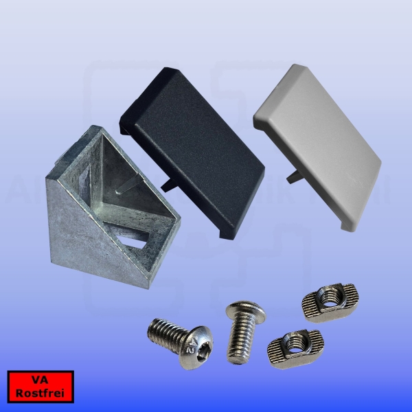 Winkel 30 x 30 Profil Nut 8 mit Befestigung VA Rostfrei optional WADK BP30N8