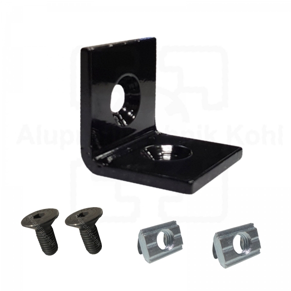 Winkel 30 x 30 Stahl schwarz mit Befestigung für Aluprofil 30 Nut 8